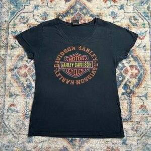 Harley Davidson V-Neck Logo T-shirt Medium